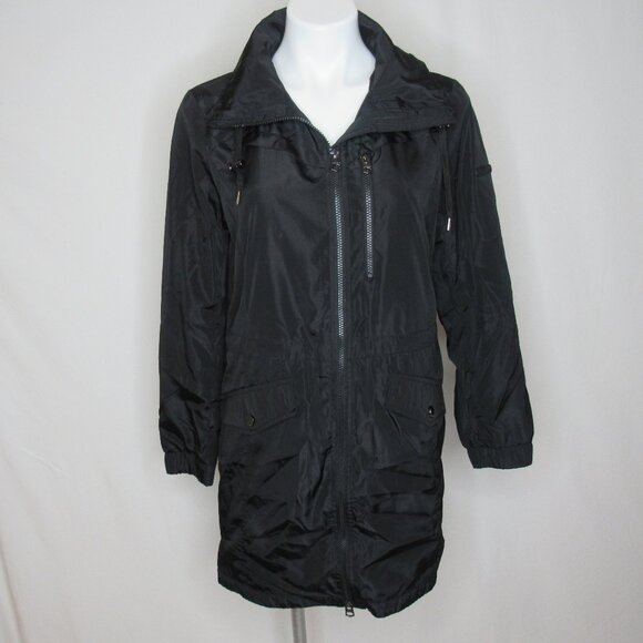 Lucky Brand Black Full Zip Hooded Windbreaker Performance  Parka Women's S Small - Picture 1 of 9